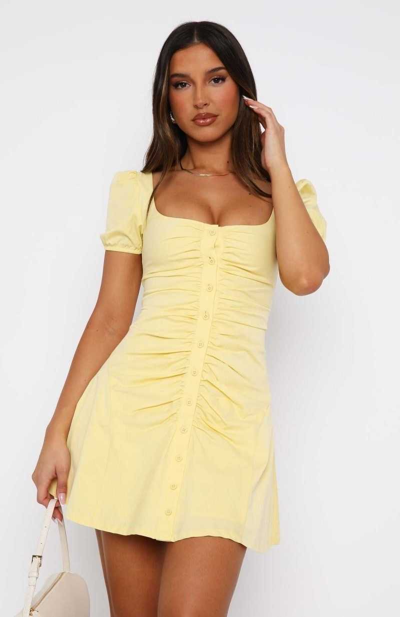 White Fox Don't Assume Mini Dress Lemon | GTYKEI-821