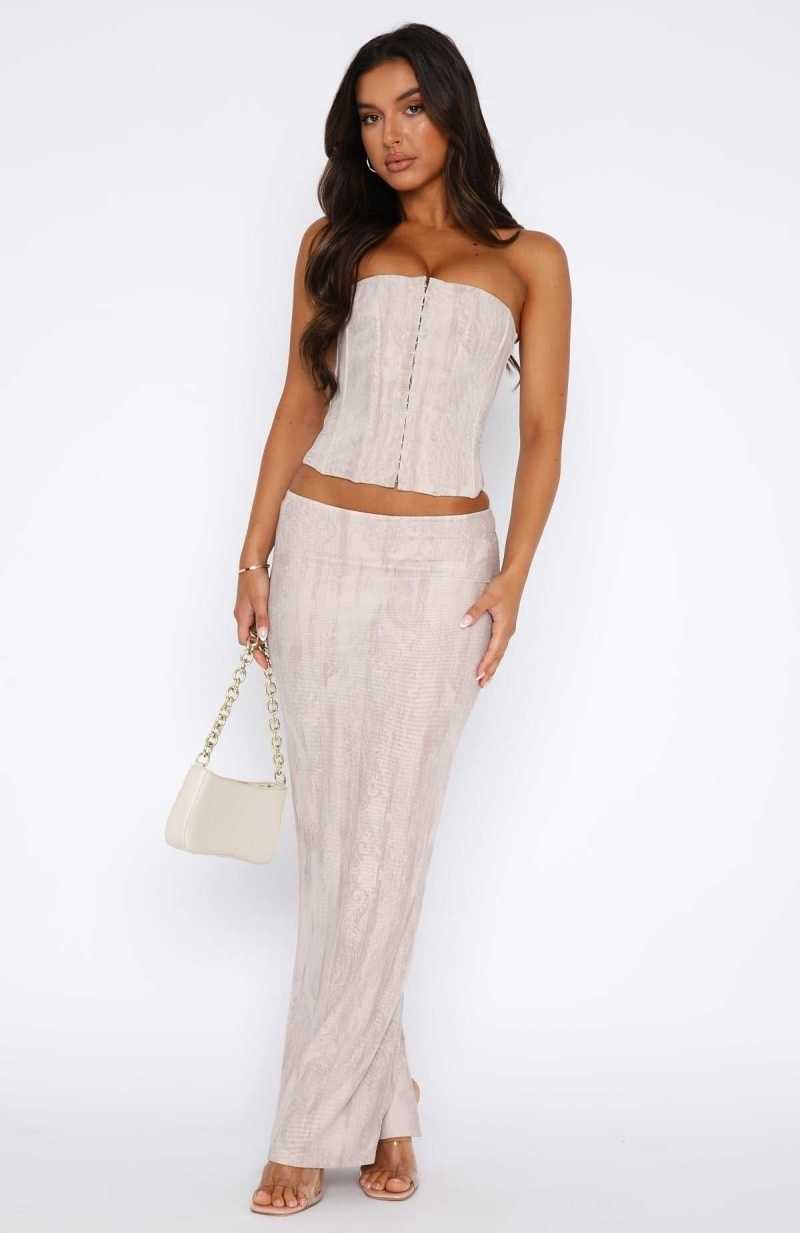 White Fox Don't Ever Leave Maxi Skirt Oatmeal | YKBQNM-936