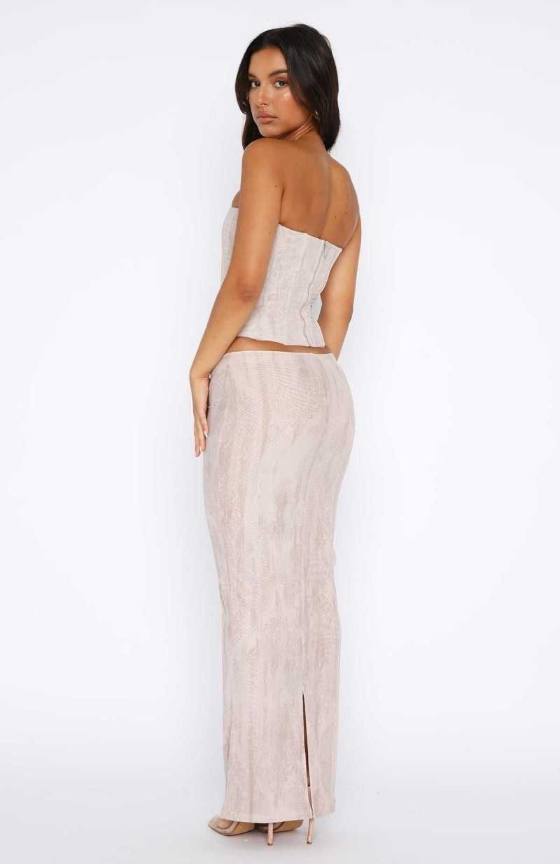 White Fox Don't Ever Leave Maxi Skirt Oatmeal | PIVNJW-754