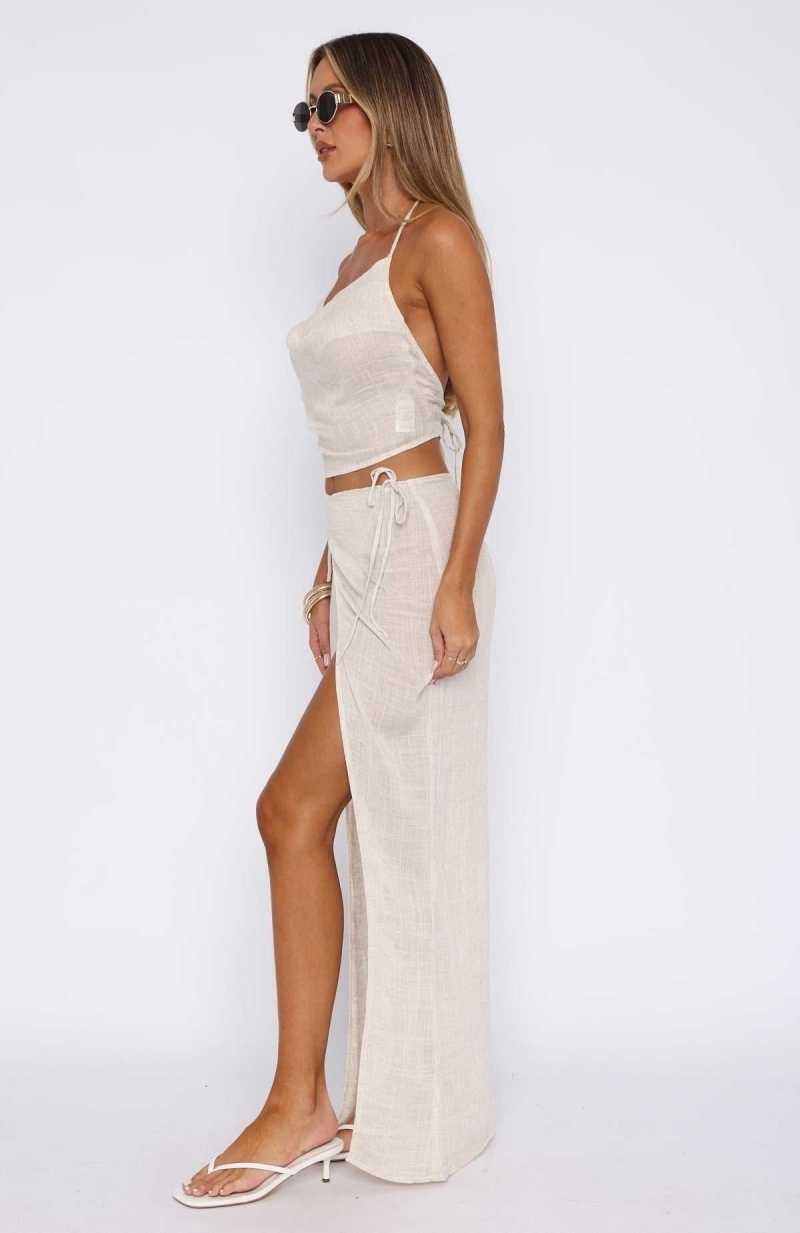 White Fox Double Crossed Maxi Skirt Oatmeal | GOIPUZ-712