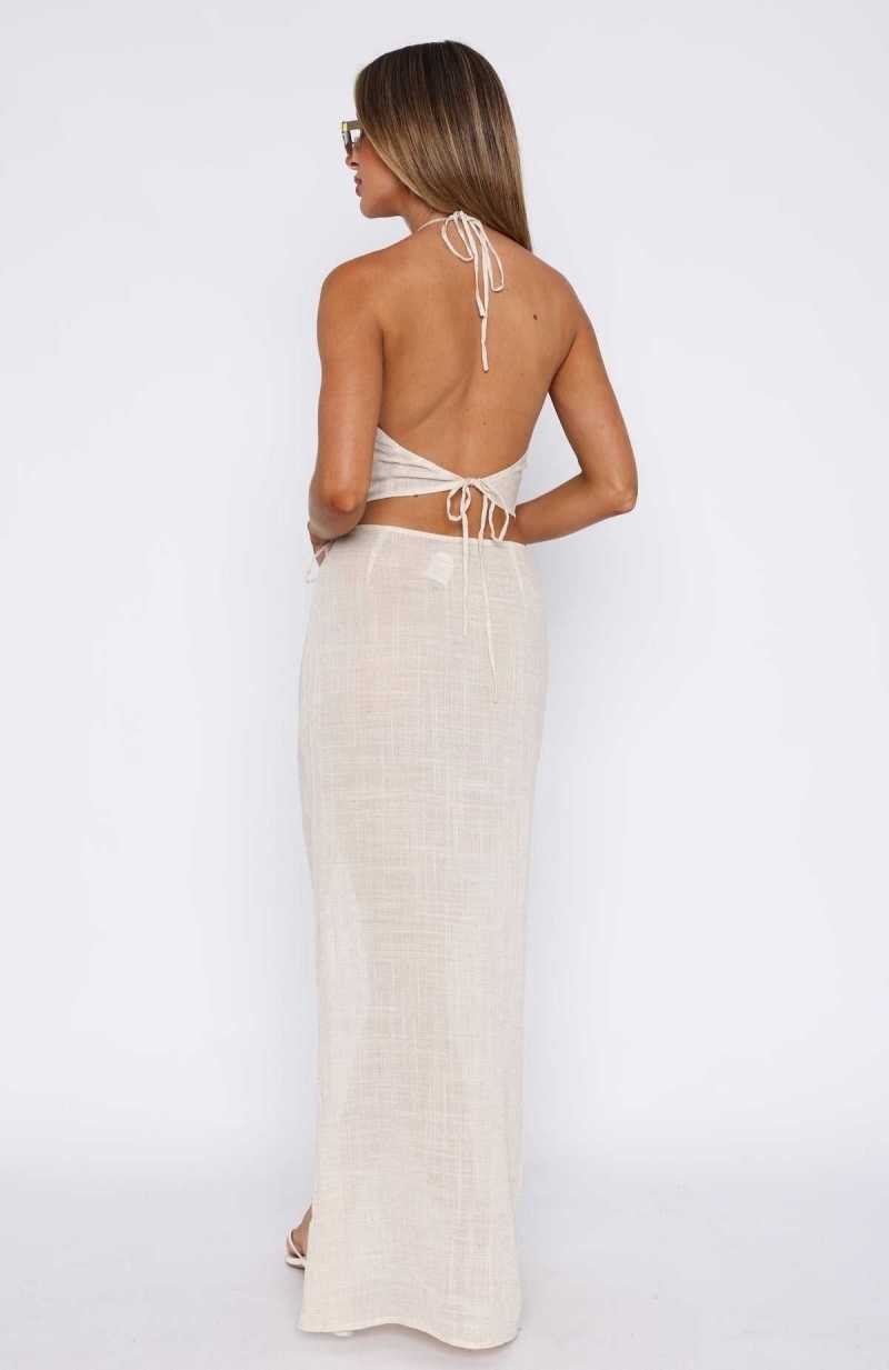 White Fox Double Crossed Maxi Skirt Oatmeal | GOIPUZ-712