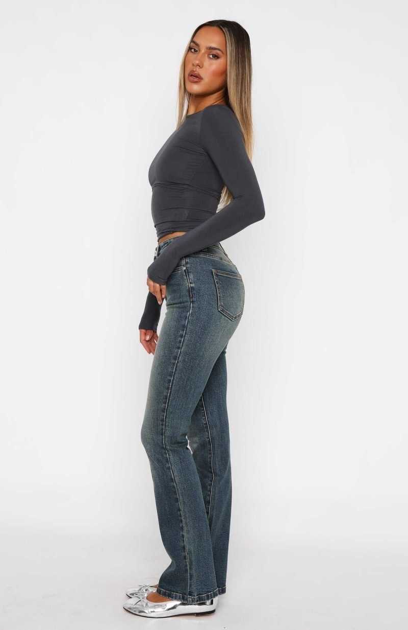 White Fox Elise High Rise Bootleg Jeans Mid Vintage Blue | PNEBSU-087