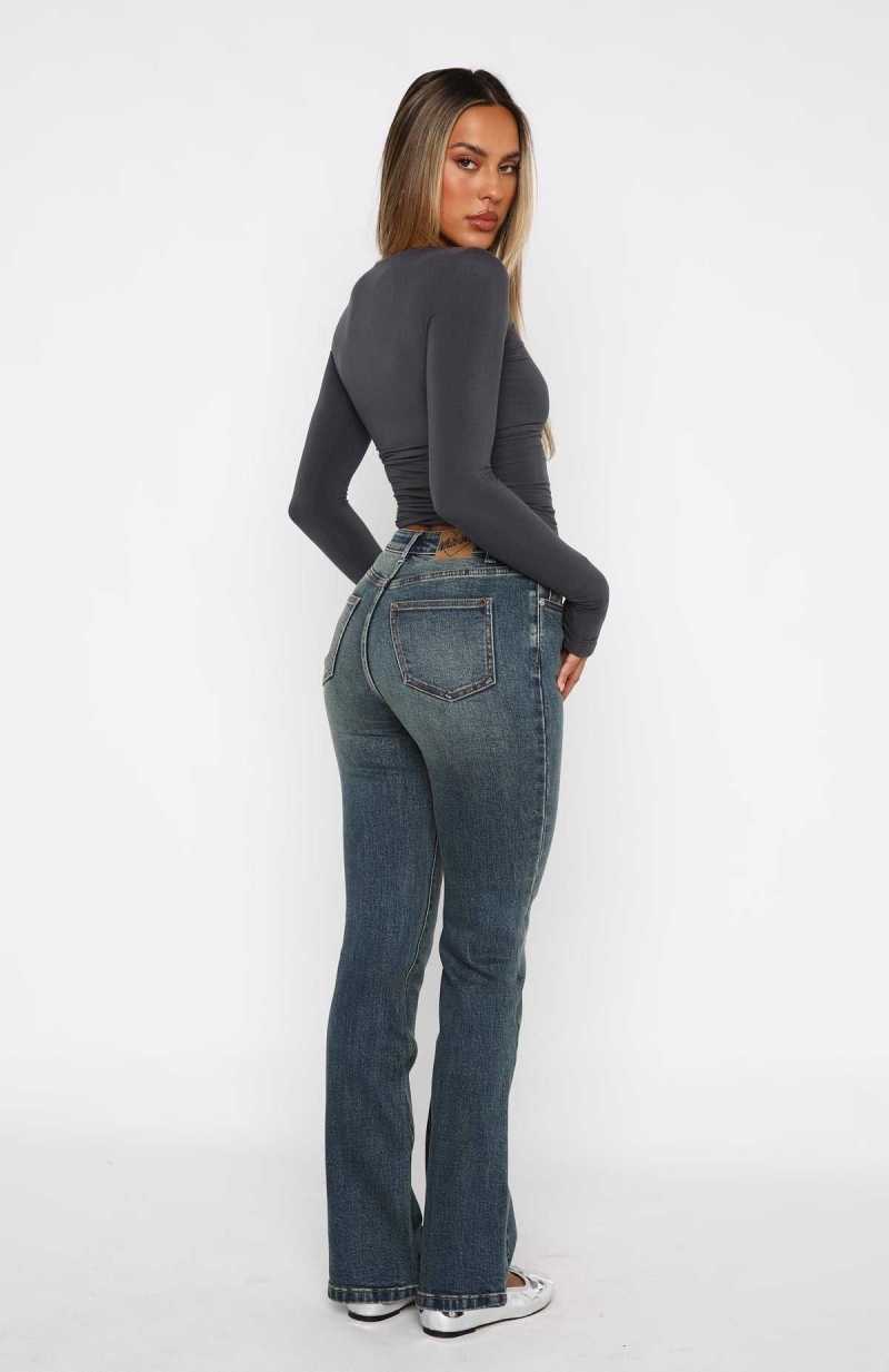 White Fox Elise High Rise Bootleg Jeans Mid Vintage Blue | ZRHQWA-136