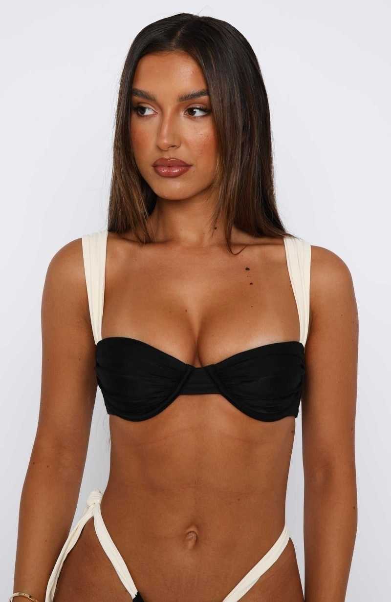 White Fox Elouera Bikini Top Black/White | NGHMTQ-432