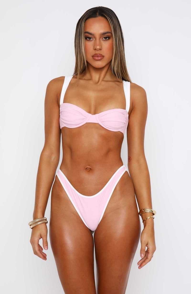 White Fox Elouera Bikini Top Pink/White | PMNYUD-643