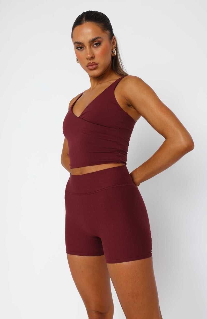 White Fox Endurance Scrunch High Waisted Shorts Burgundy | WILPRZ-879