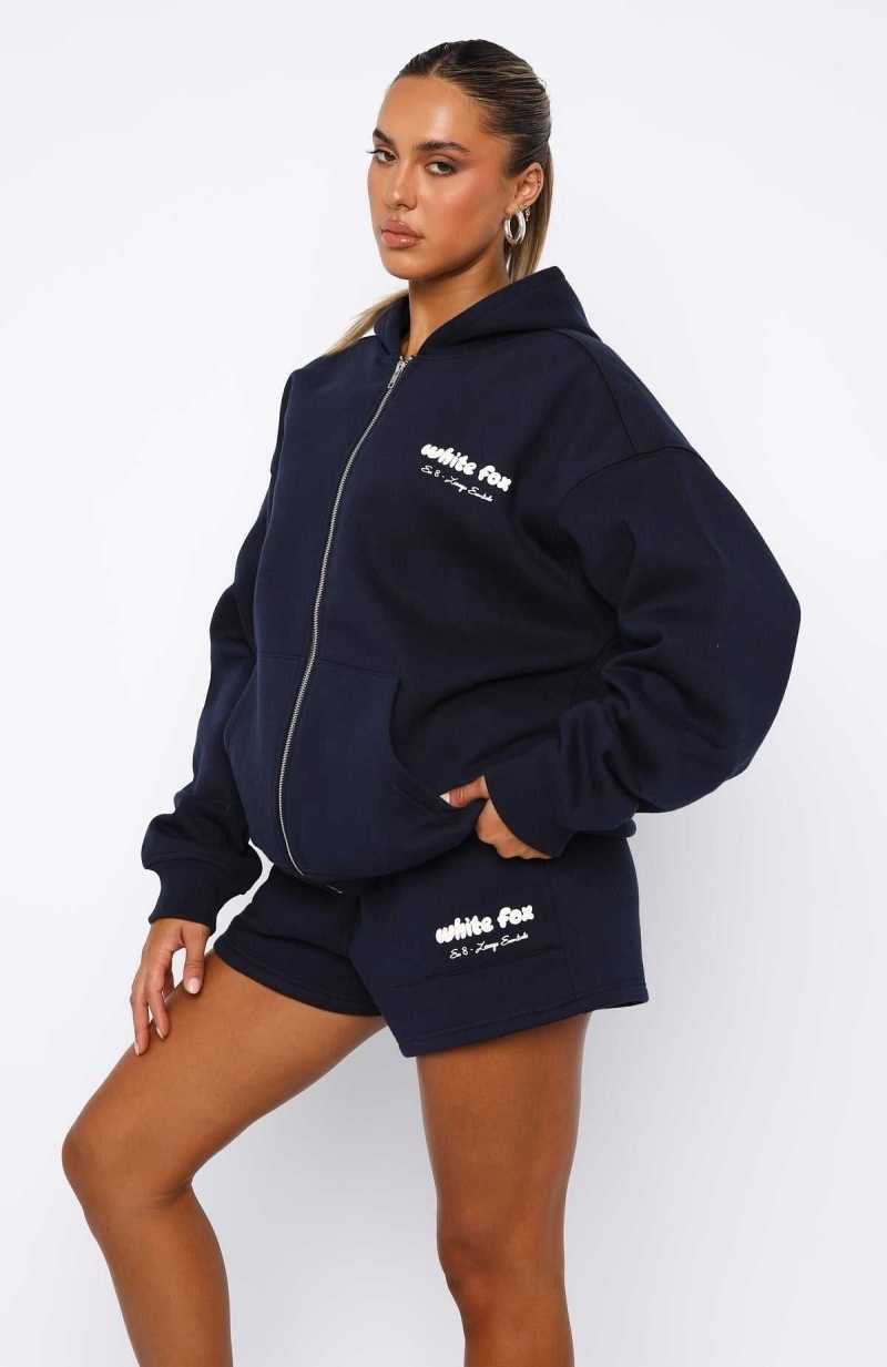 White Fox Era 8 Zip Front Hoodie Nautical | XZSFJC-361