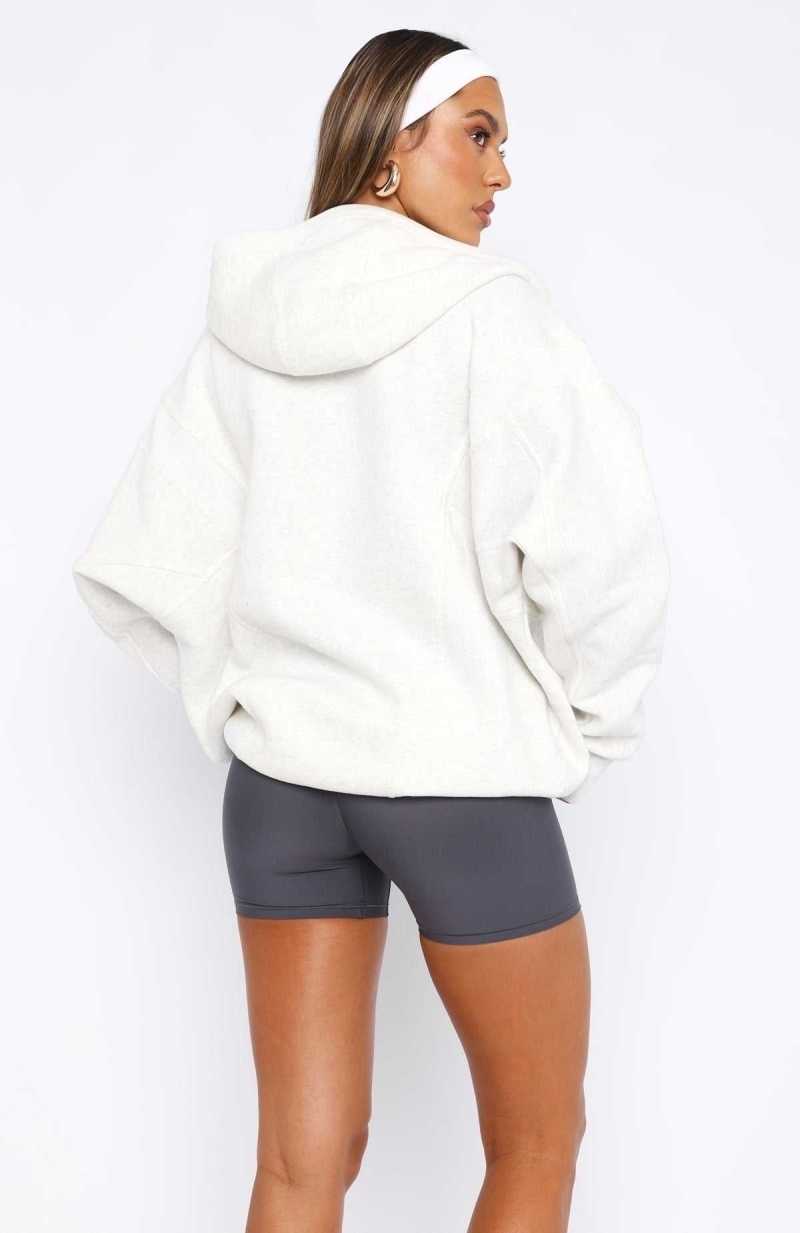 White Fox Everything You Want Zip Front Hoodie Grey Marle | CUVPJT-962