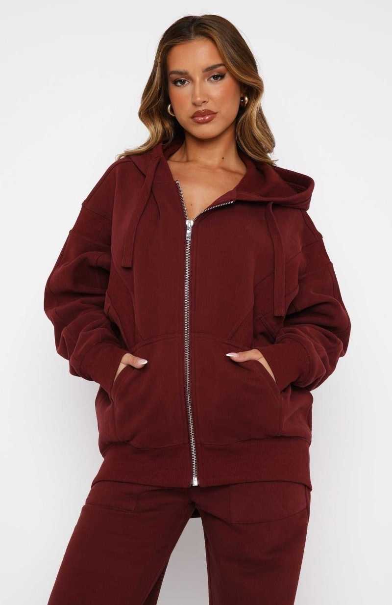 White Fox Everything You Want Zip Front Hoodie Merlot | IUOKBF-469