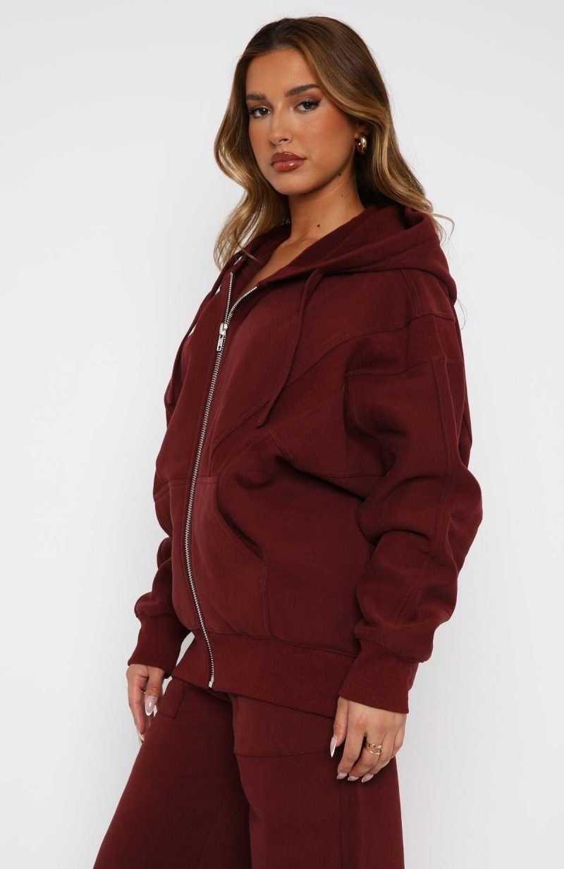 White Fox Everything You Want Zip Front Hoodie Merlot | IUOKBF-469