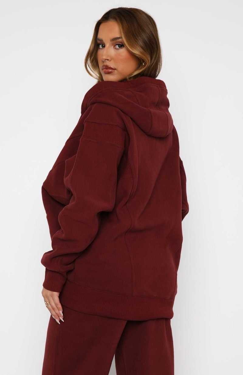 White Fox Everything You Want Zip Front Hoodie Merlot | IUOKBF-469