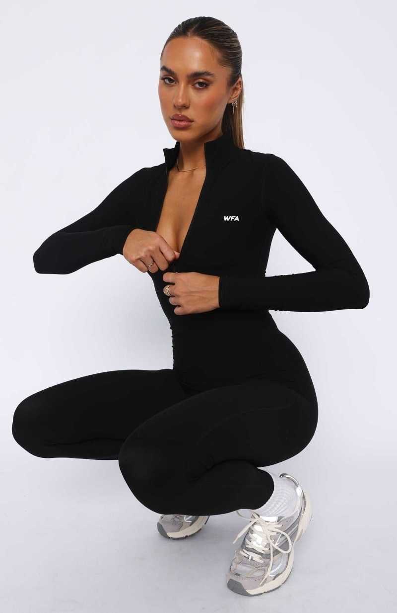 White Fox Exceed Long Sleeve Jumpsuit Black | JVMPBW-374