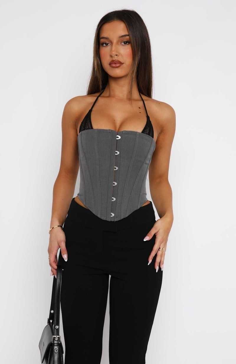 White Fox Fake Friends Bustier Charcoal | GVMNXZ-250