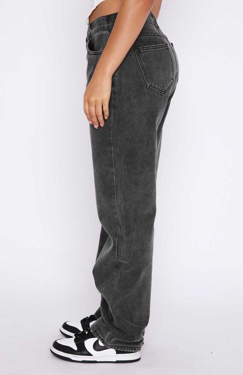 White Fox Fashion Society Mid Rise Straight Leg Jeans Acid Black | AZFCBV-517