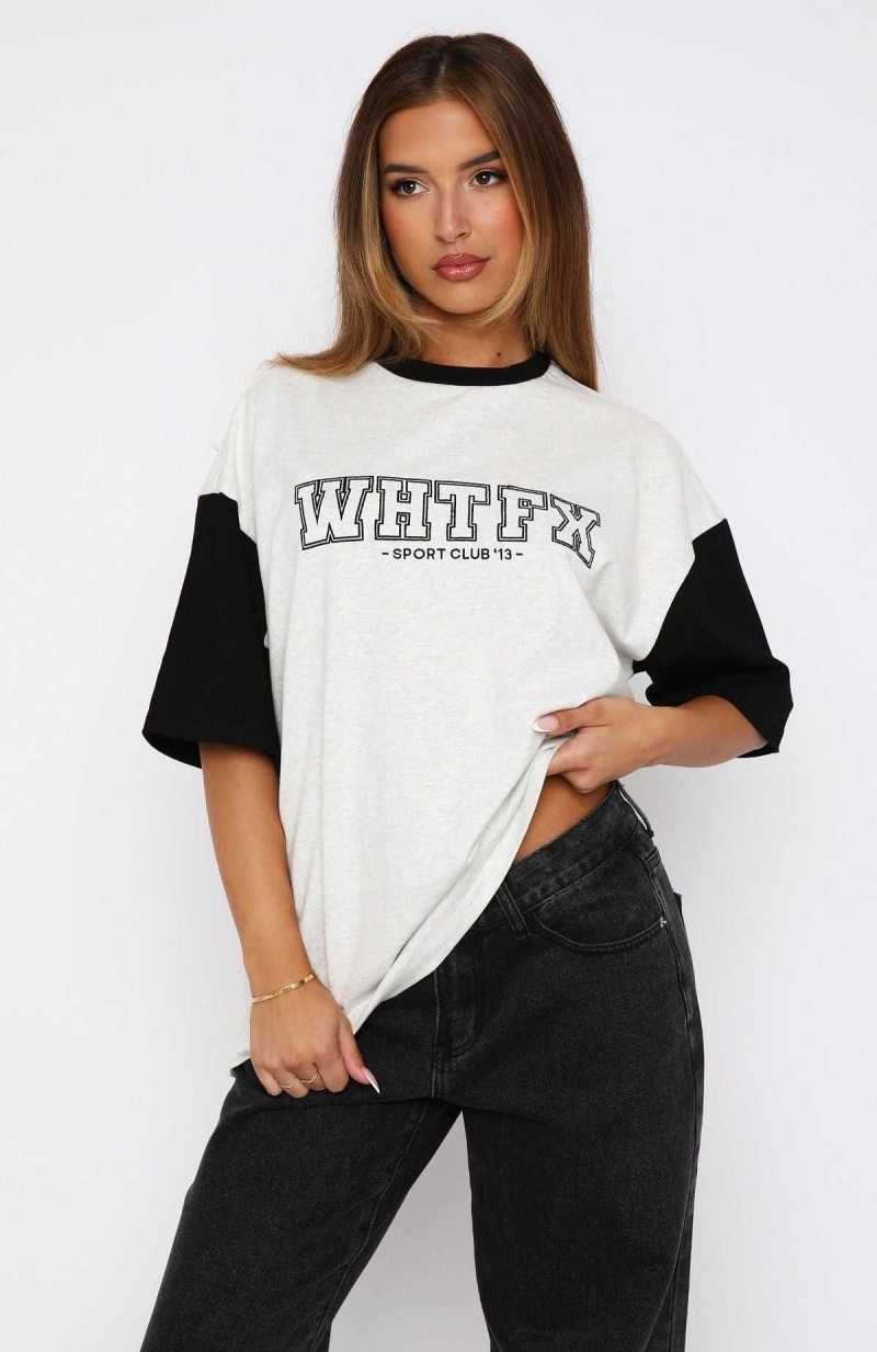 White Fox Fearlessly Flying Oversized Tee Grey Marle | AUTMCP-382