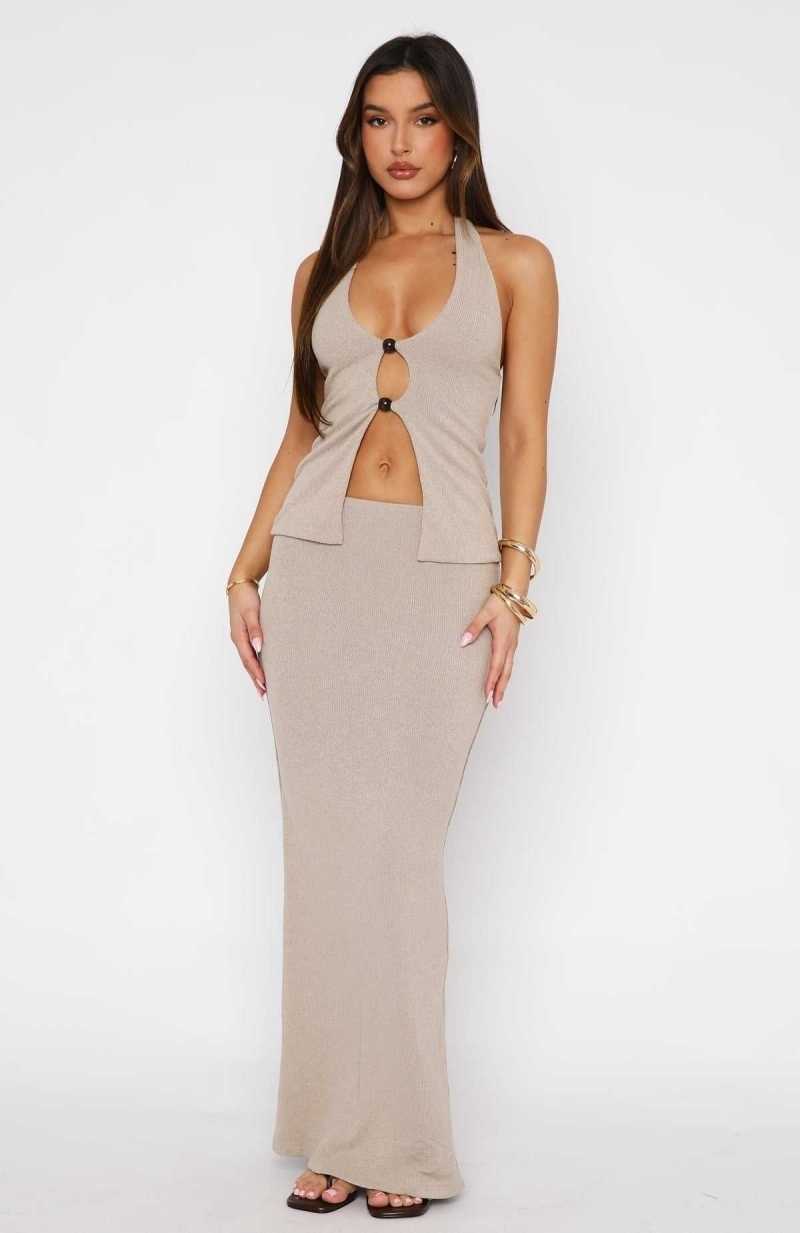 White Fox First Light Maxi Skirt Taupe | FGIQMV-037