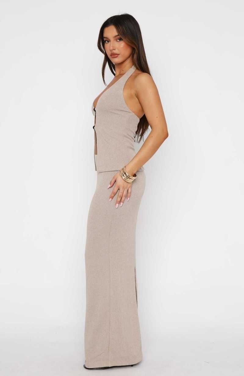 White Fox First Light Maxi Skirt Taupe | FGIQMV-037