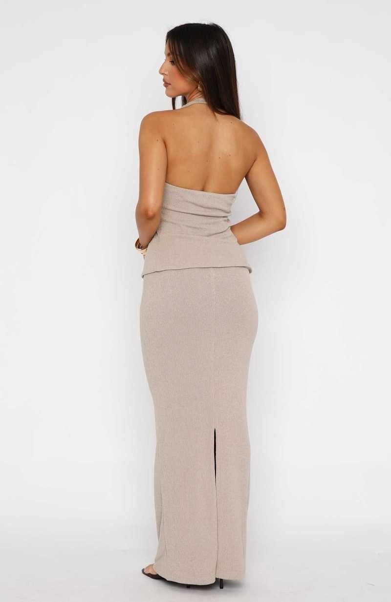 White Fox First Light Maxi Skirt Taupe | FGIQMV-037