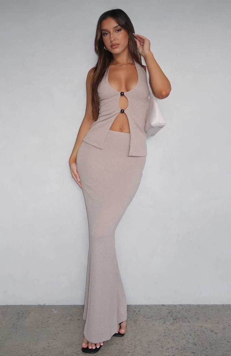 White Fox First Light Maxi Skirt Taupe | FGIQMV-037