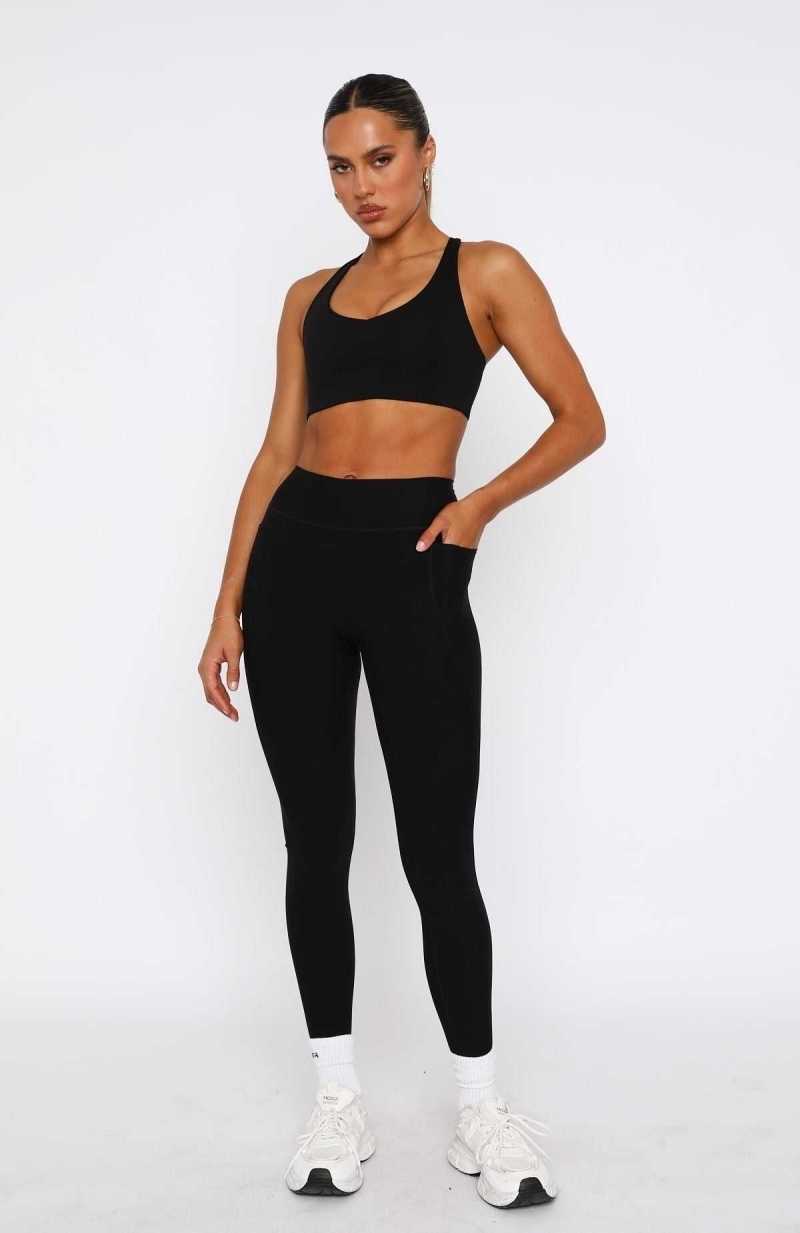 White Fox Flexi High Waisted Pocket Leggings Black | PFUKAS-682