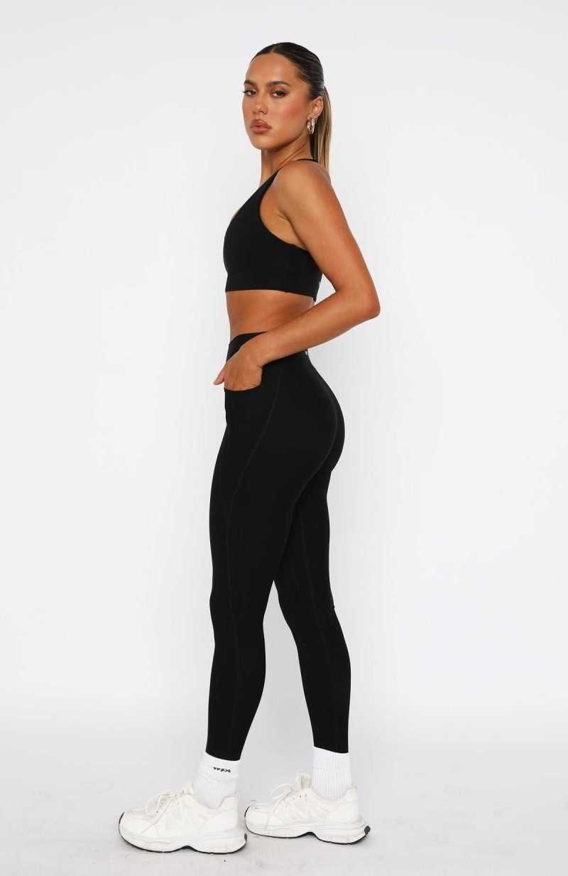 White Fox Flexi High Waisted Pocket Leggings Black | PFUKAS-682