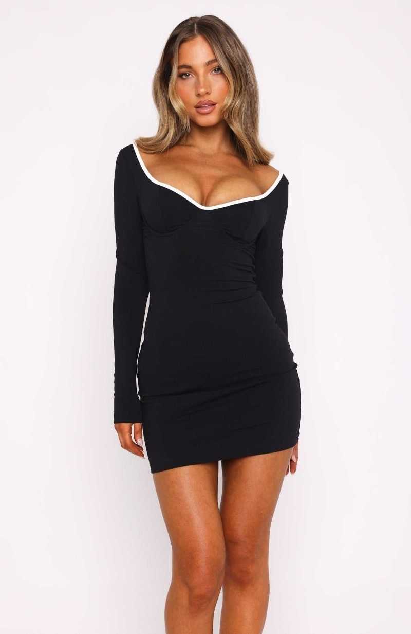 White Fox Follow You There Long Sleeve Mini Dress Black | QLRJVY-984