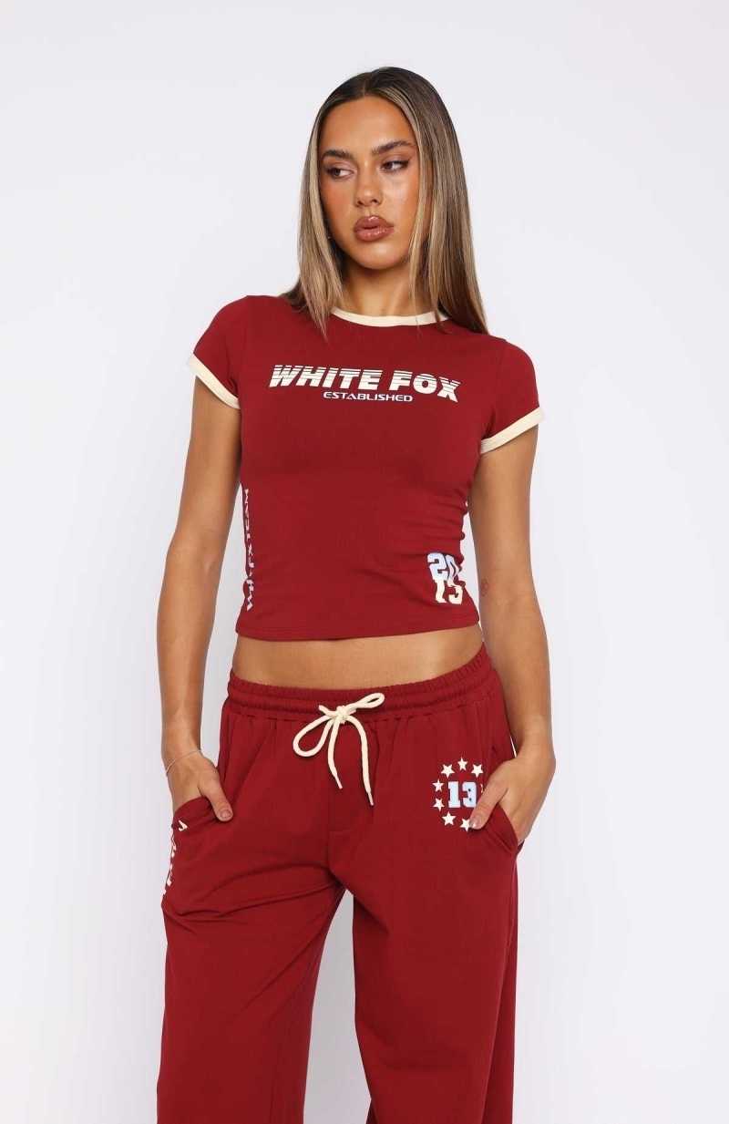 White Fox Full Schedule Baby Tee Burgundy | PYIMSD-085