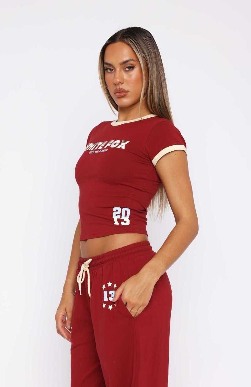 White Fox Full Schedule Baby Tee Burgundy | FWGVNJ-342