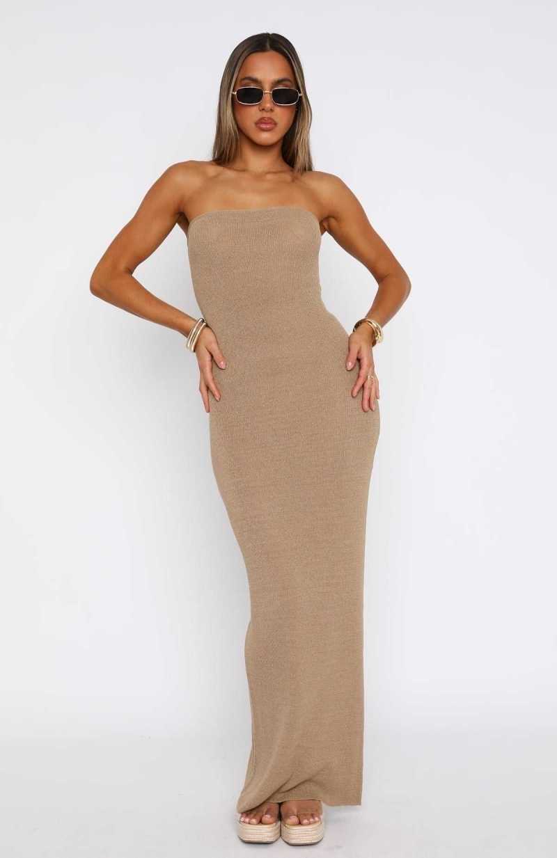 White Fox Get It Right Strapless Maxi Dress Dusty Olive | AXEFQU-036