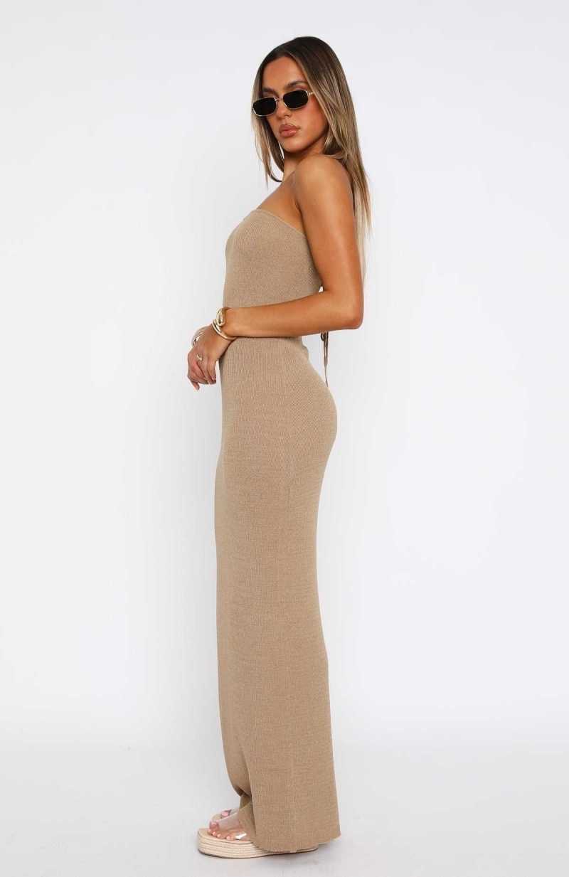 White Fox Get It Right Strapless Maxi Dress Dusty Olive | AXEFQU-036