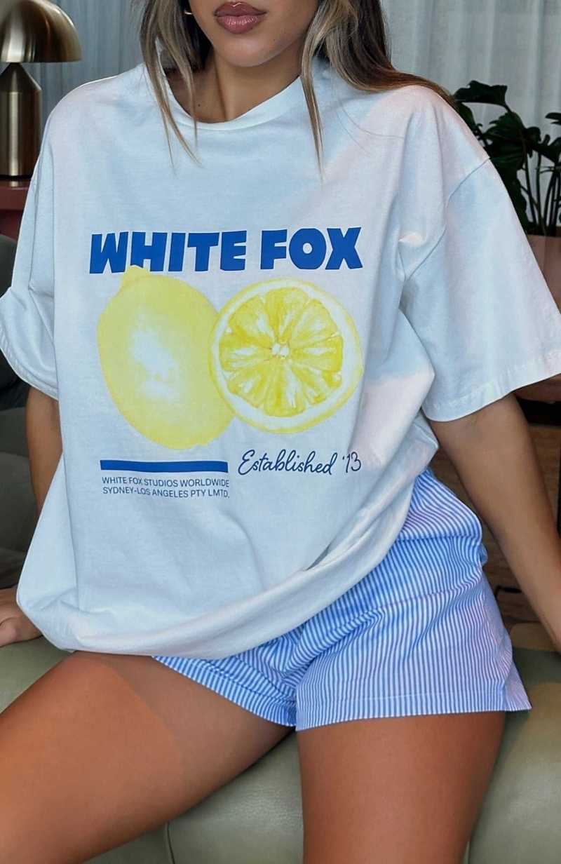 White Fox Gives You Lemons Oversized Tee White | SGYUKC-801