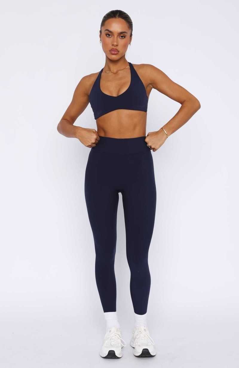 White Fox Go Getter High Waisted Leggings Navy | JTKOBP-817