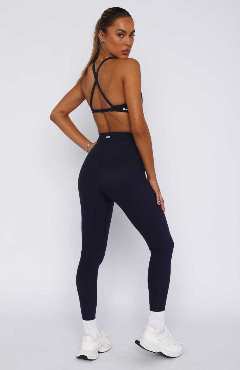 White Fox Go Getter High Waisted Leggings Navy | JTKOBP-817