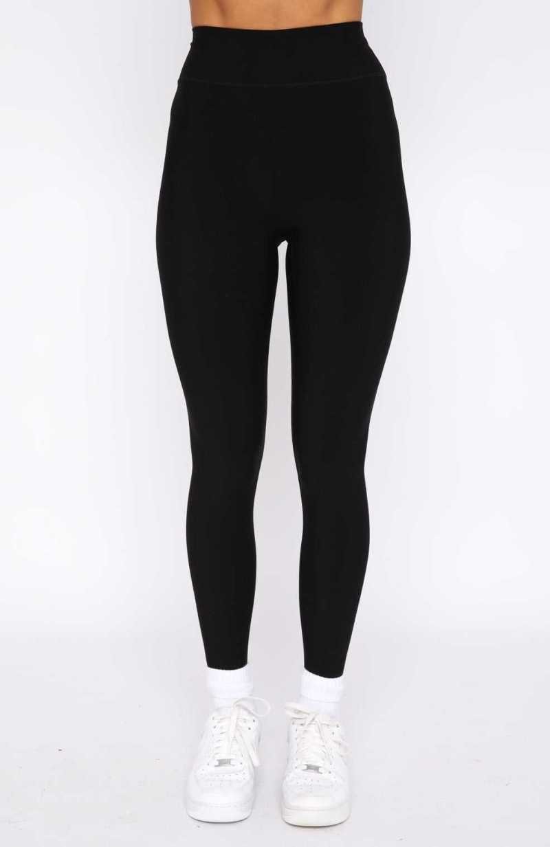 White Fox Go Getter High Waisted Leggings Black | OWJIGE-406