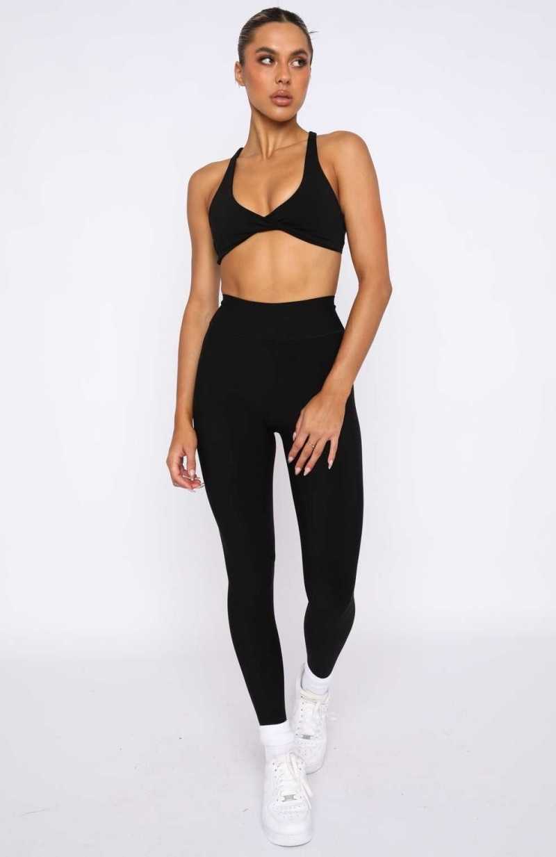 White Fox Go Getter High Waisted Leggings Black | OWJIGE-406