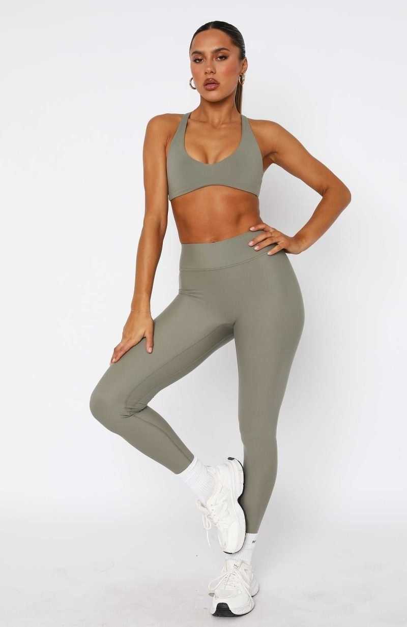 White Fox Go Getter High Waisted Leggings Olive | AVXGPW-915