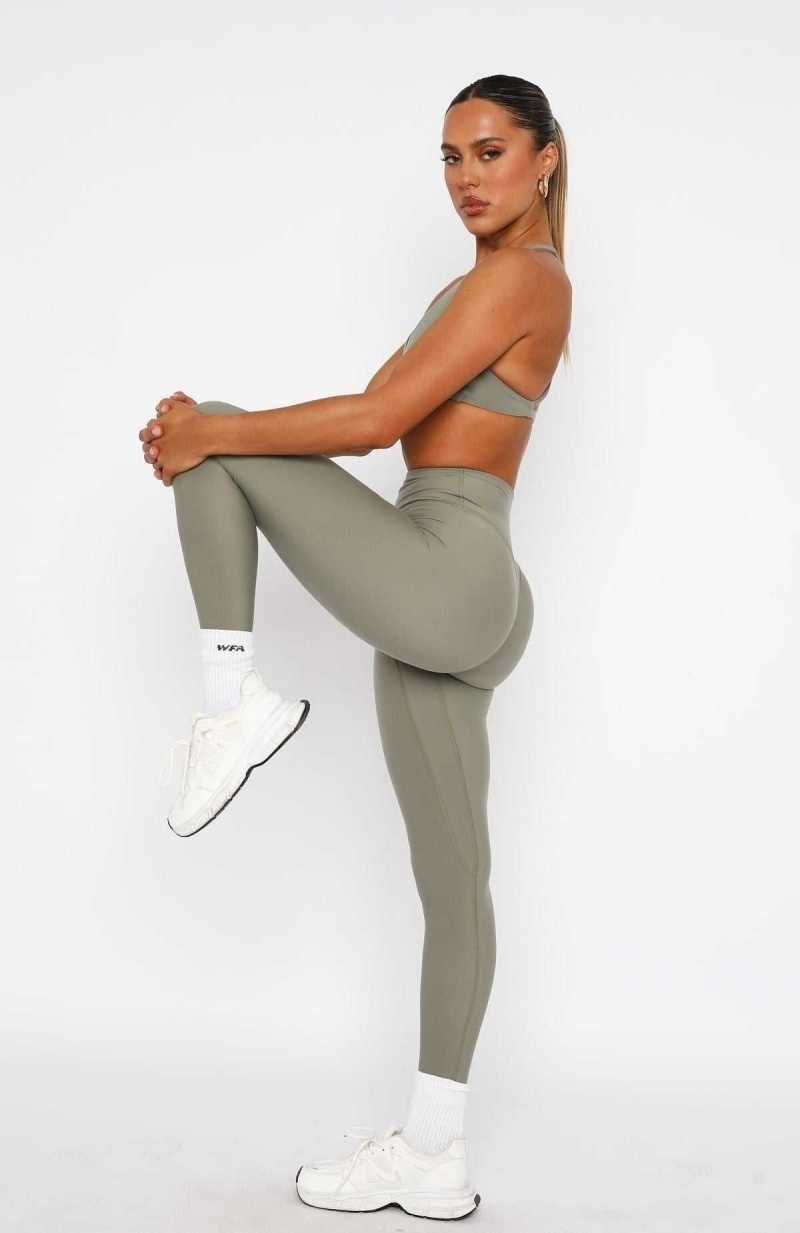 White Fox Go Getter High Waisted Leggings Olive | AVXGPW-915