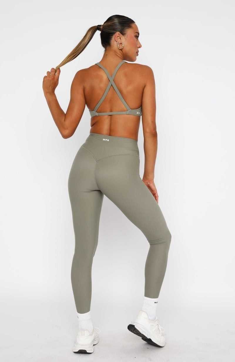 White Fox Go Getter High Waisted Leggings Olive | AVXGPW-915