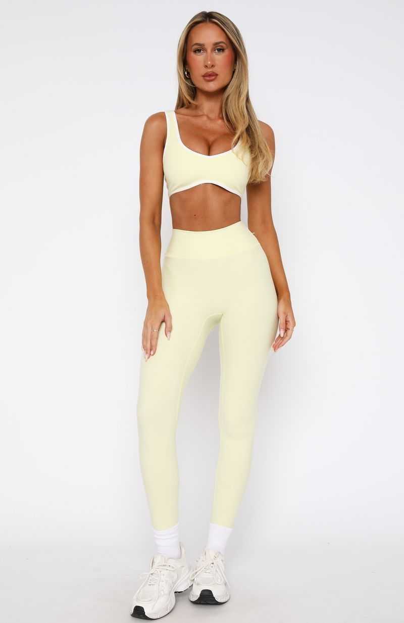 White Fox Go Getter High Waisted Leggings Lemon | XVFNDI-468