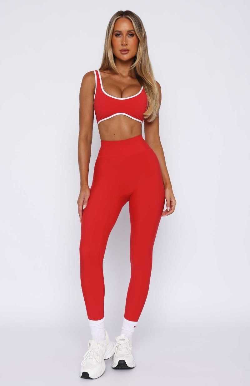 White Fox Go Getter High Waisted Leggings Red | DHBCMA-456