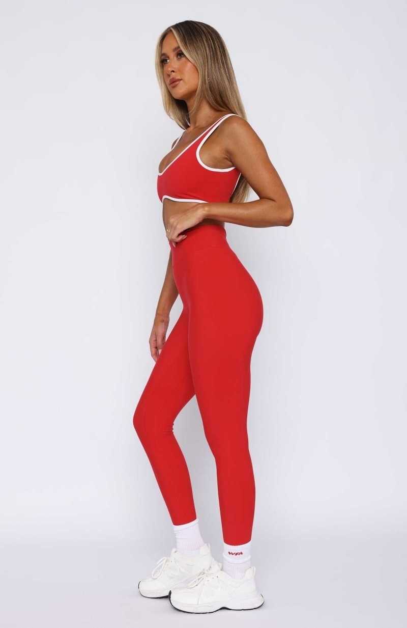 White Fox Go Getter High Waisted Leggings Red | DHBCMA-456