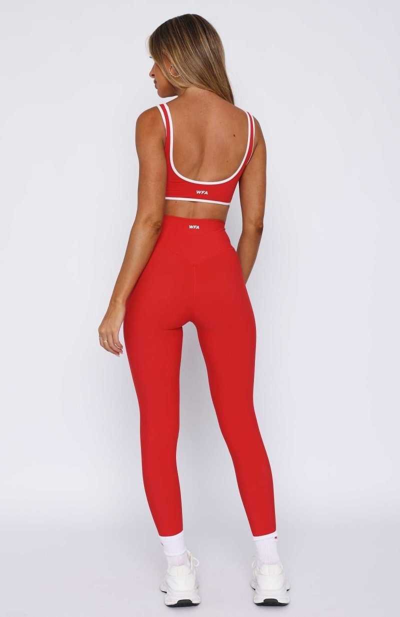 White Fox Go Getter High Waisted Leggings Red | DHBCMA-456