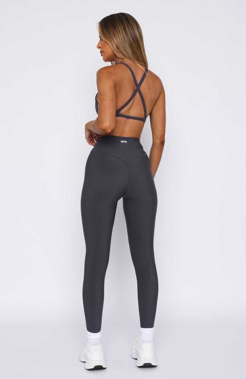 White Fox Go Getter High Waisted Leggings Charcoal | RBEMFV-658