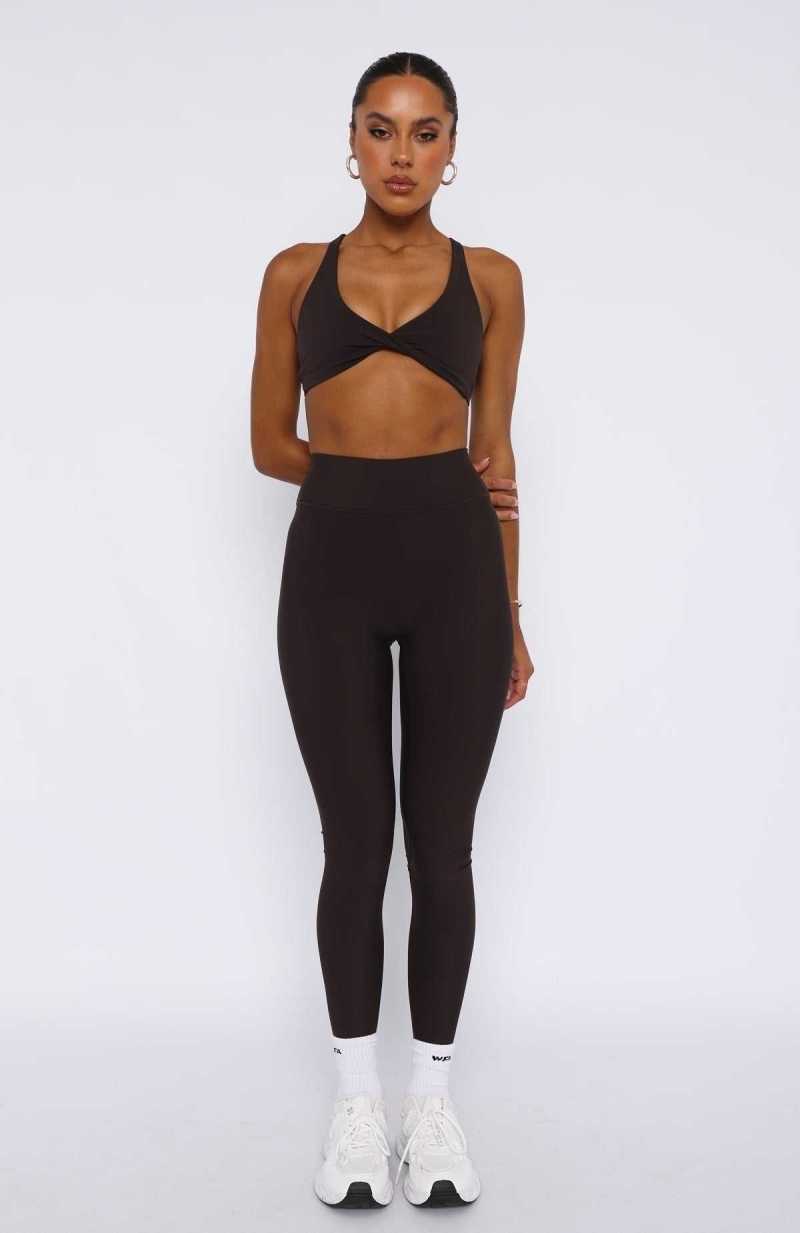 White Fox Go Getter High Waisted Leggings Espresso | HGPYQZ-430