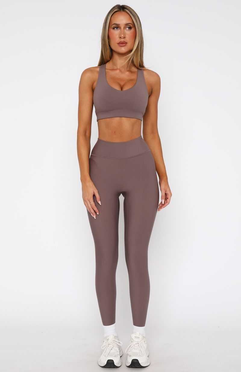 White Fox Go Getter High Waisted Leggings Cocoa | RFHUBT-793