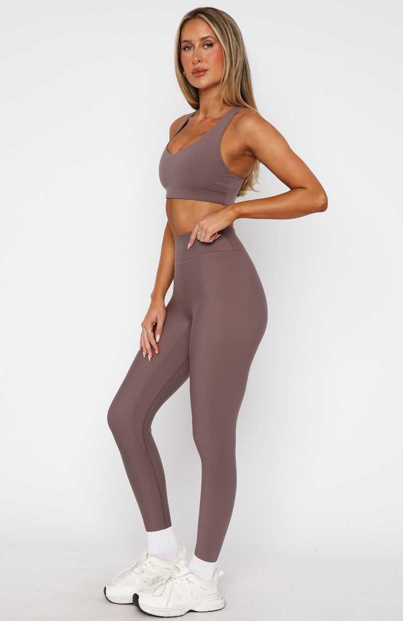 White Fox Go Getter High Waisted Leggings Cocoa | RFHUBT-793