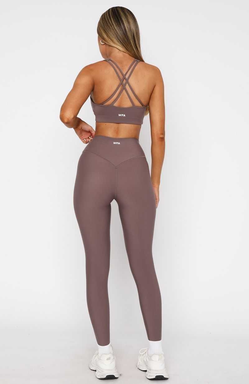 White Fox Go Getter High Waisted Leggings Cocoa | RFHUBT-793