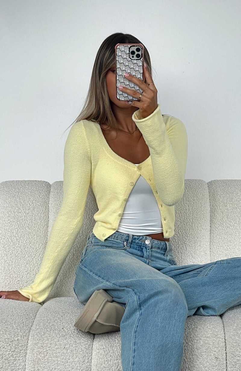 White Fox Going On Replay Long Sleeve Cardi Lemon | IFNGQP-861