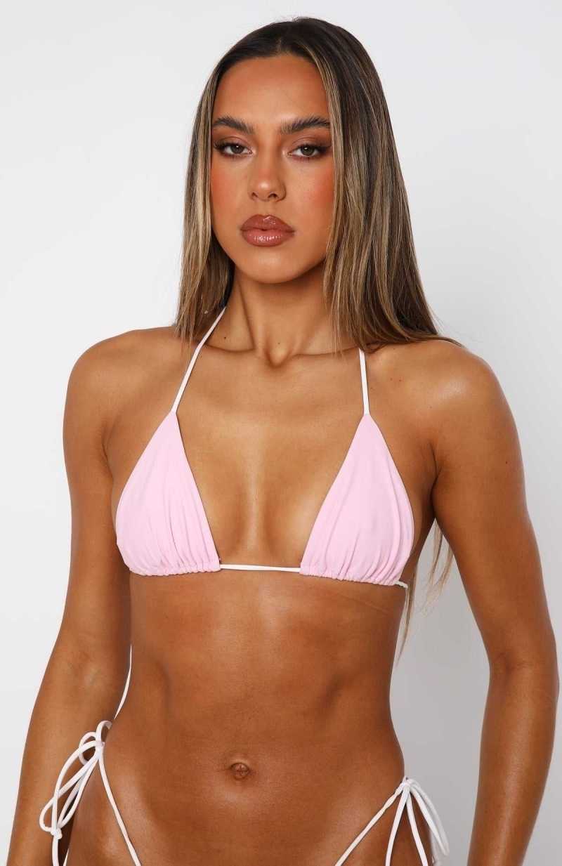 White Fox Golden Hour Bikini Top Pink/White | VTDPMQ-710