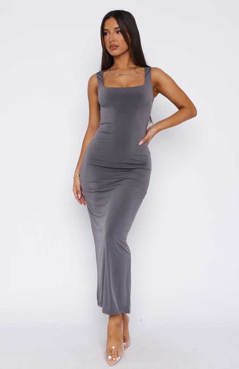 White Fox Golden State Of Mind Maxi Dress Charcoal | JVKDWC-701